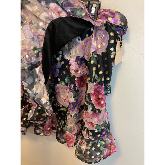 Smak Parlor Floral Gold Polka Dot True Wrap Ruffle Skirt NEW Size Large - Picture 7 of 13